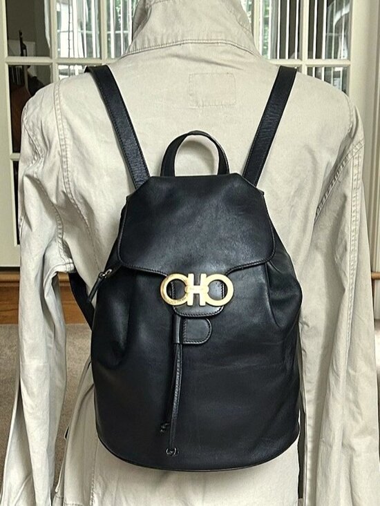 SALVATORE FERRAGAMO Gancini Leather Backpack, Black main image 13